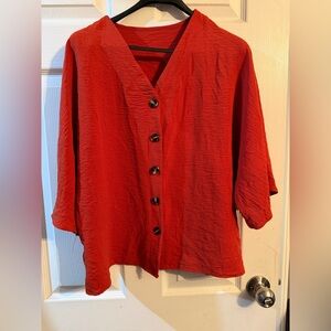Red Button-Front Women’s Top